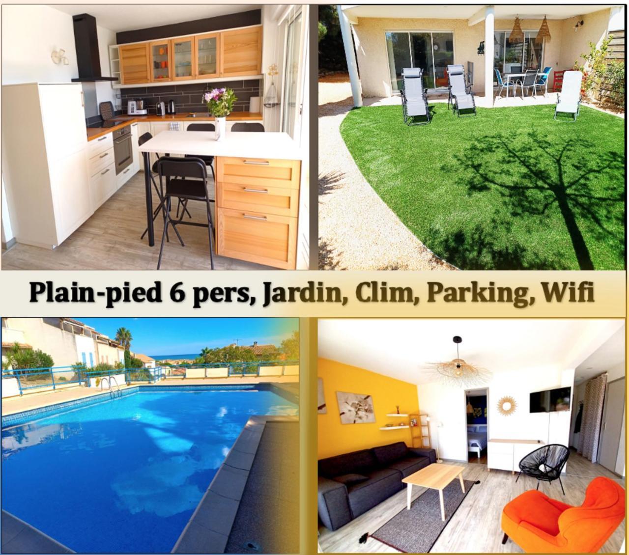 Plain-Pied Jardin 6 Personnes Clim Vue Mer Parking Wifi Terrasse Piscine Dans La Residence Saint-Pierre-la-Mer  Luaran gambar