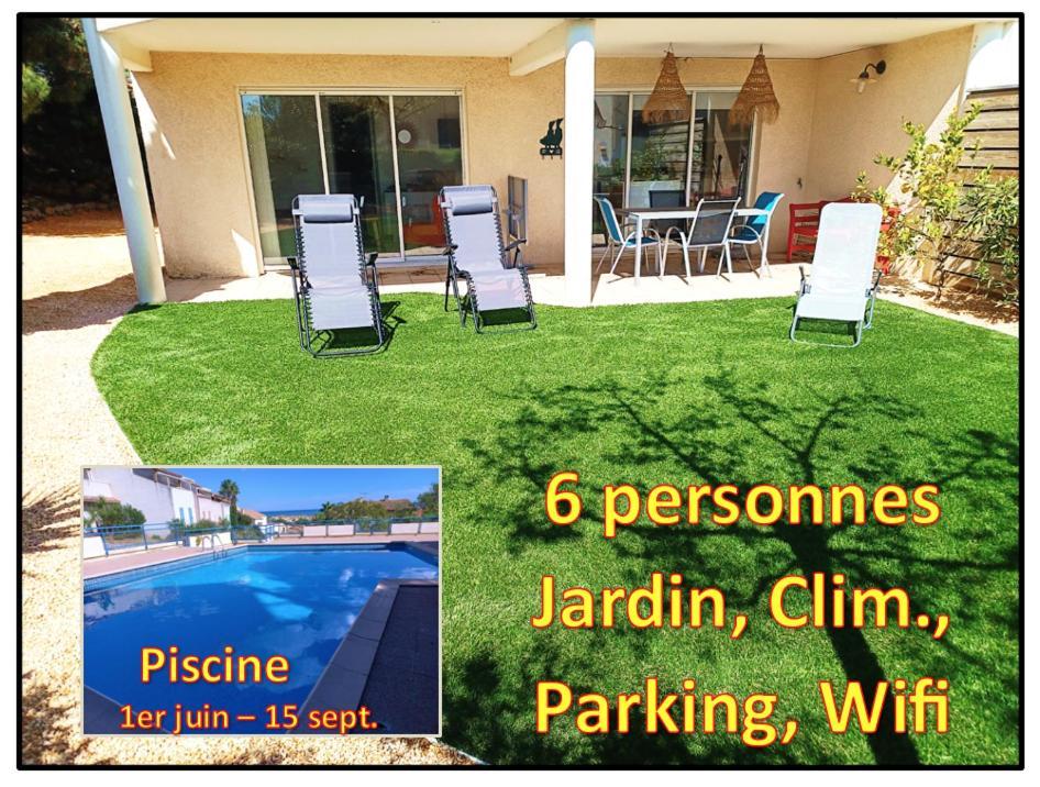 Plain-Pied Jardin 6 Personnes Clim Vue Mer Parking Wifi Terrasse Piscine Dans La Residence Saint-Pierre-la-Mer  Luaran gambar